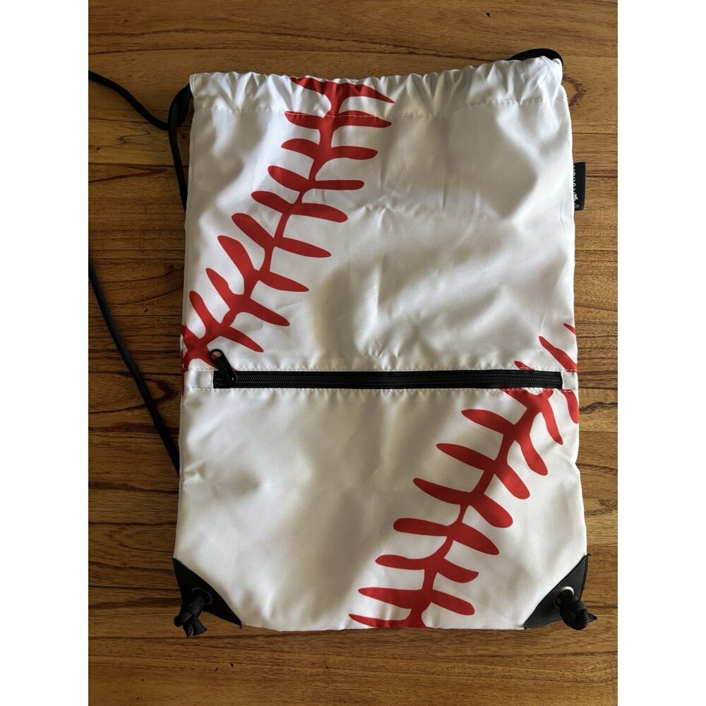 HOLYLUCK Drawstring Backpack Bag Sport Gym Sackpack White Baseball